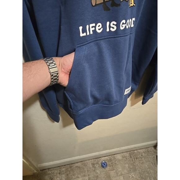 Life Is Good Fleece Hoodie Mens Sweatshirt Small Campfire Jake Guitar Blue NWT - Picture 6 of 7